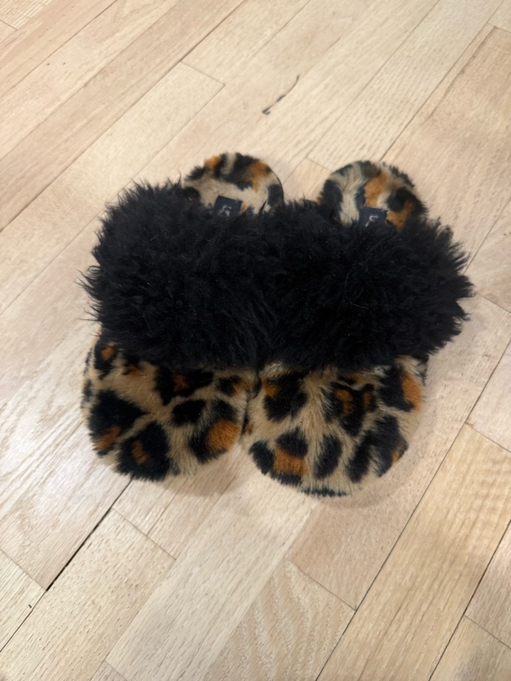 UGG Kids Leopard Print Faux Fur Slippers with Black Cuff